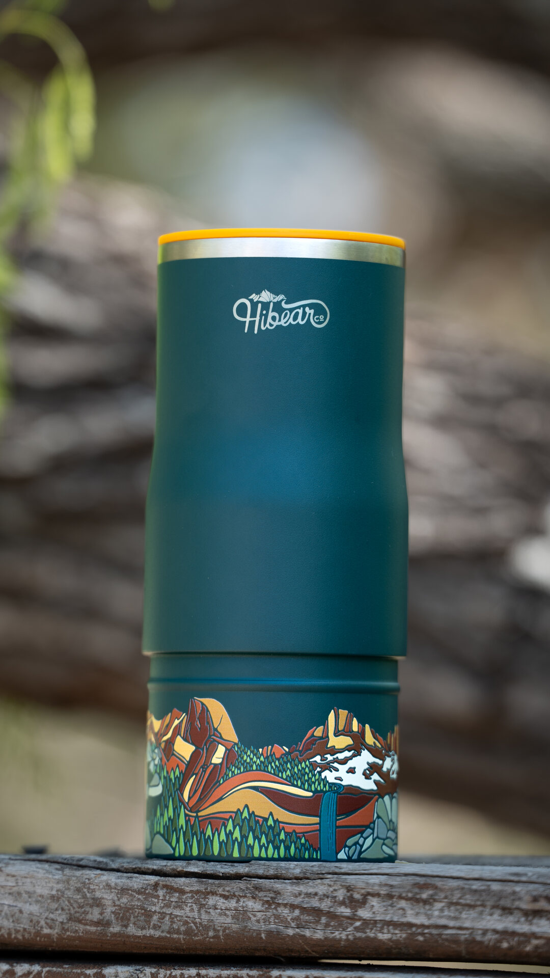 Hibear adventure flask on a wooden fence